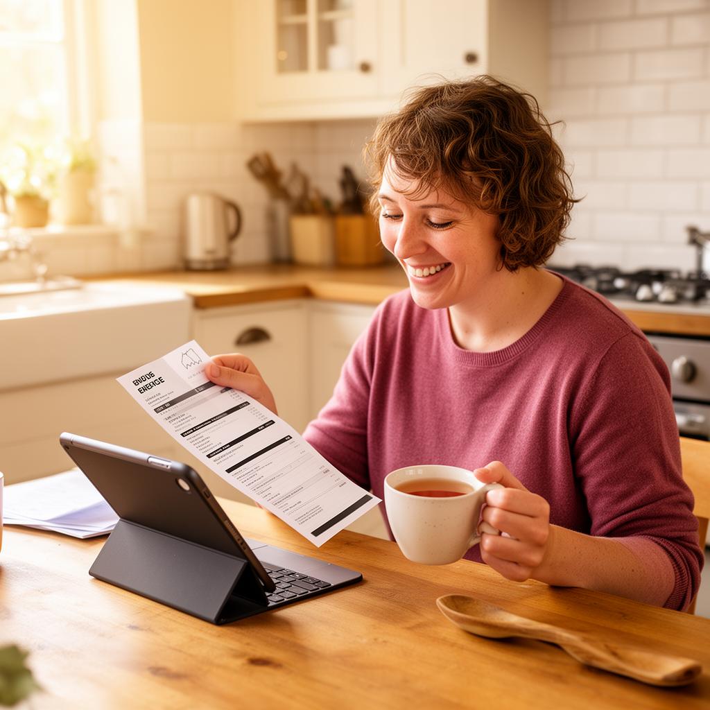 Person reviewing their UK energy bill at a kitchen table