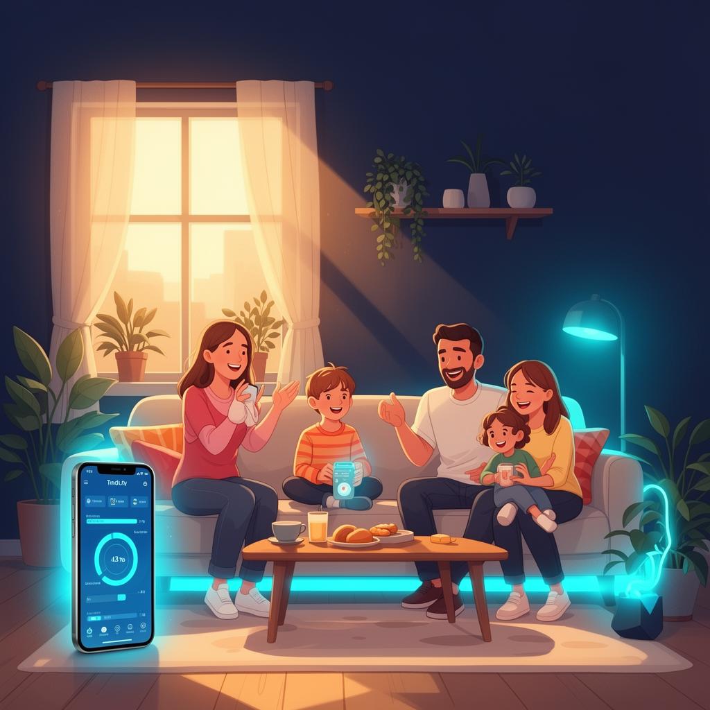 UK family checking their energy savings together