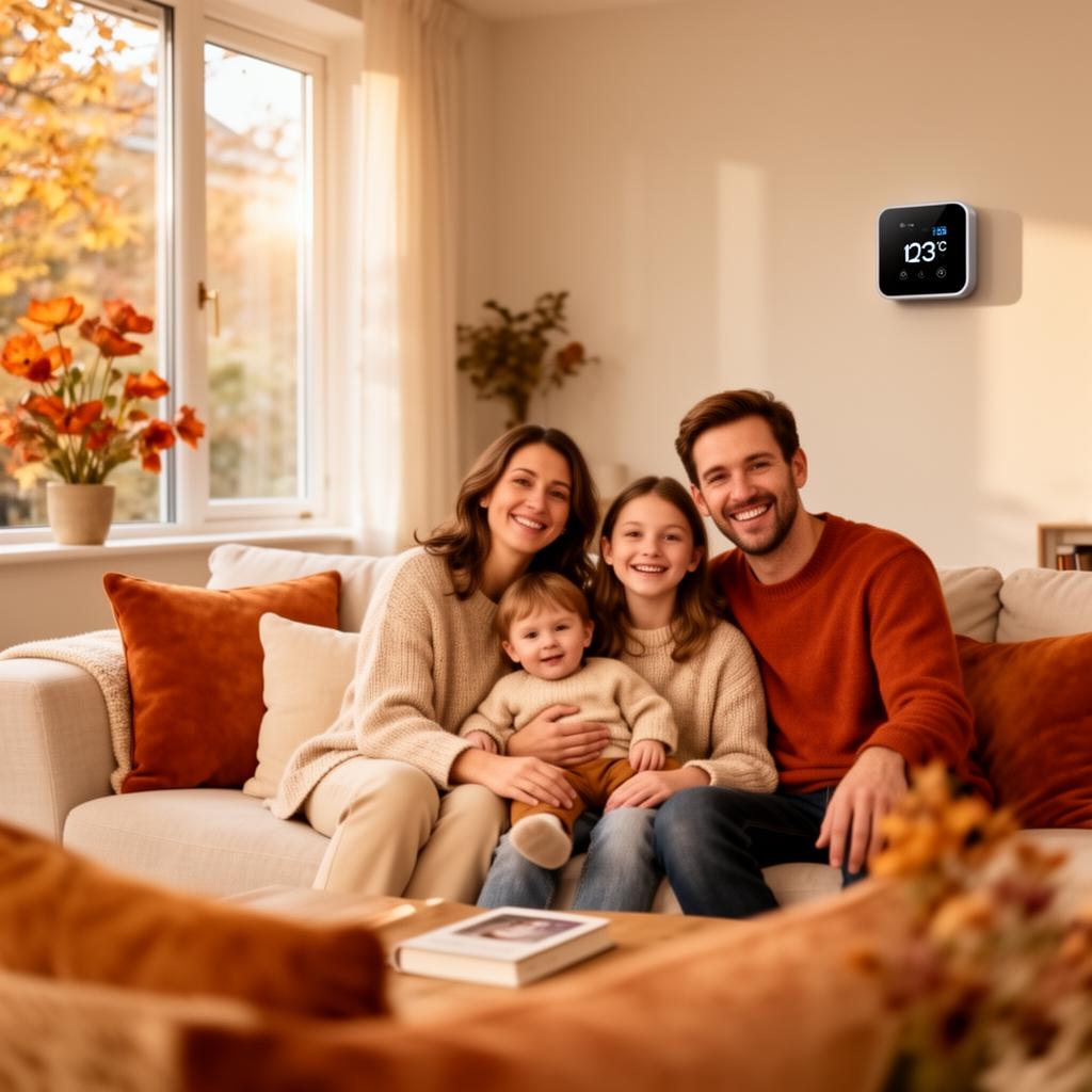 Happy UK family relaxing at home