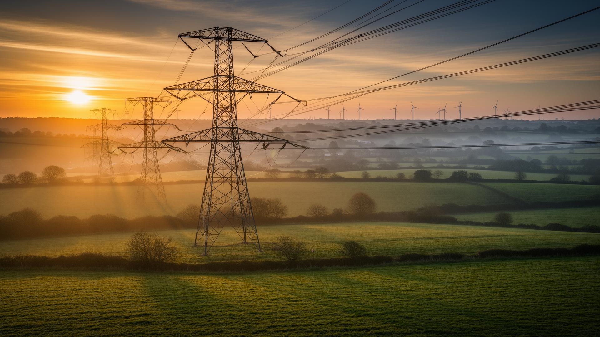 UK energy infrastructure at sunrise